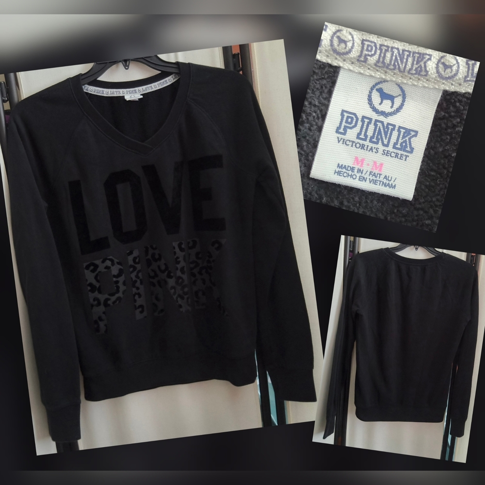 PINK Victoria's Secret Charcoal V-Neck Sweatshirt Size Med
